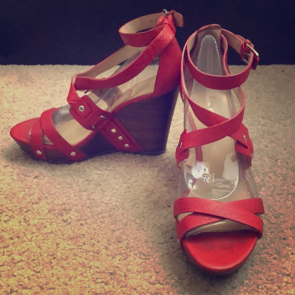 Via Spiga Red Leather Platform Wedge Sandals